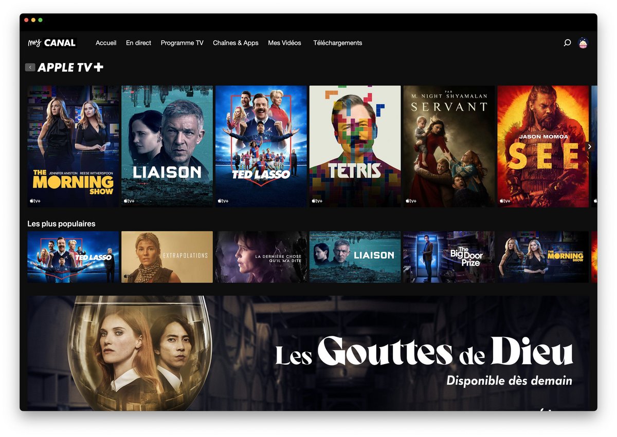 myCanal - La chaîne Apple TV+ dans l'interface de myCanal