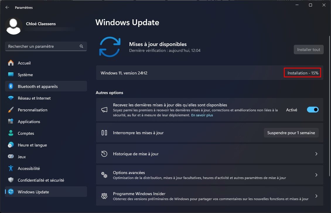 Installation de Windows 11 24H2 en cours... depuis trois heures... c'est long © Clubic