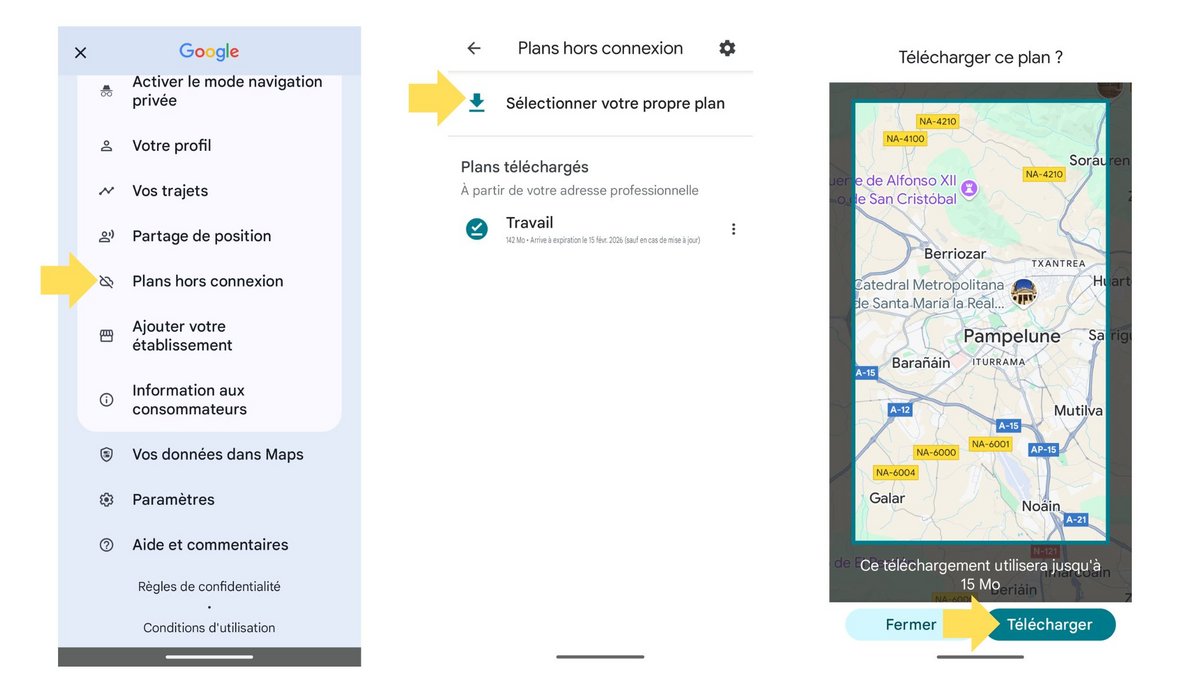 Téléchargez vos cartes, même en mode hors-ligne © Google