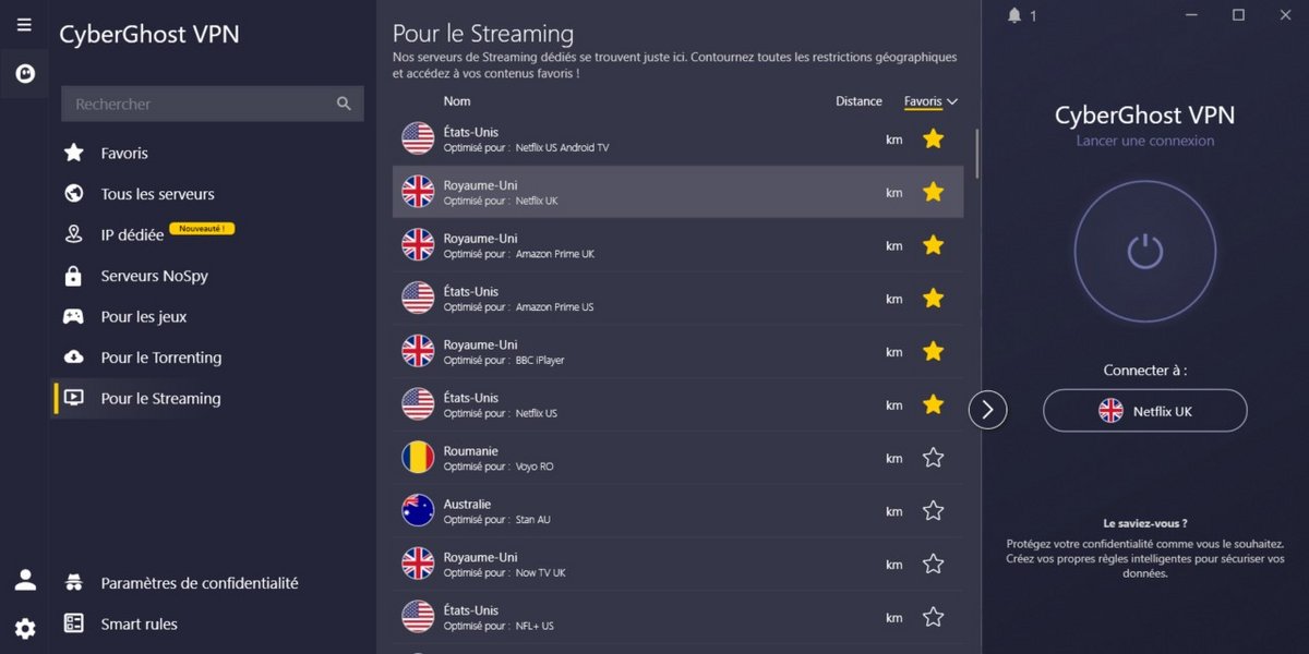 Des serveurs triés par plateformes et par pays pour un VPN efficace en streaming 