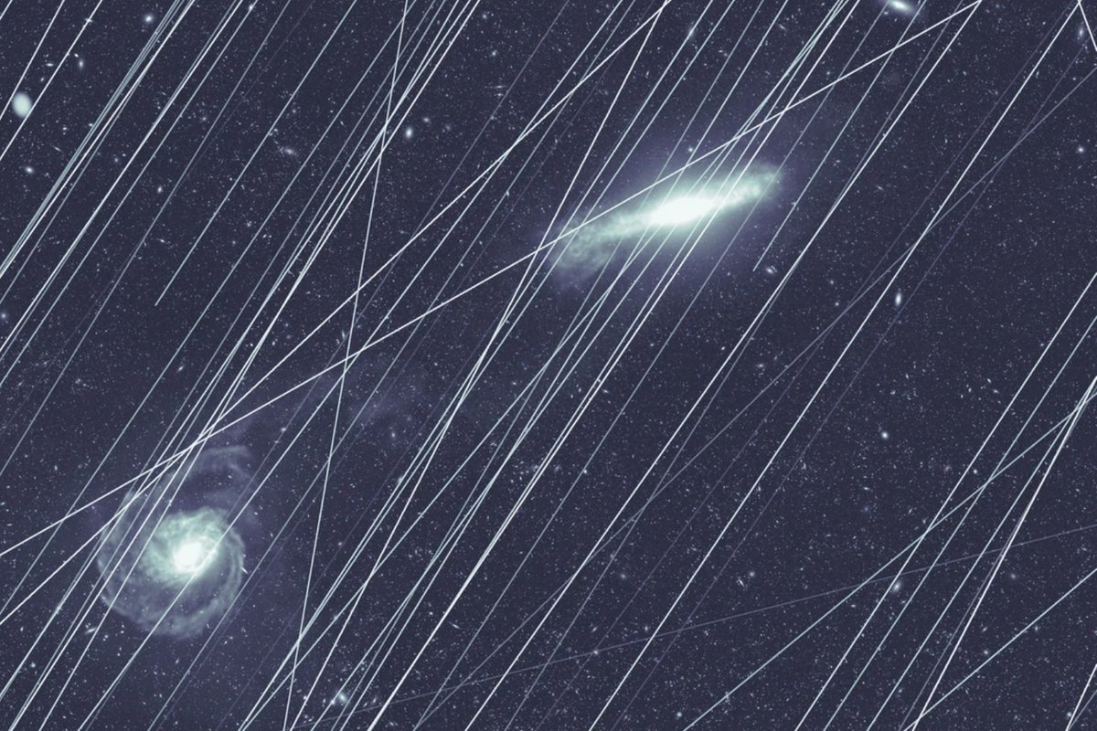 Image simulée représentant la contamination prévue par les traînées de satellites. ©Nature / NASA