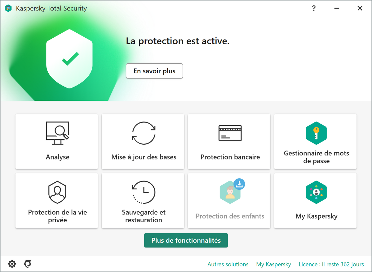 Kaspersky Total Security - Tableau de bord