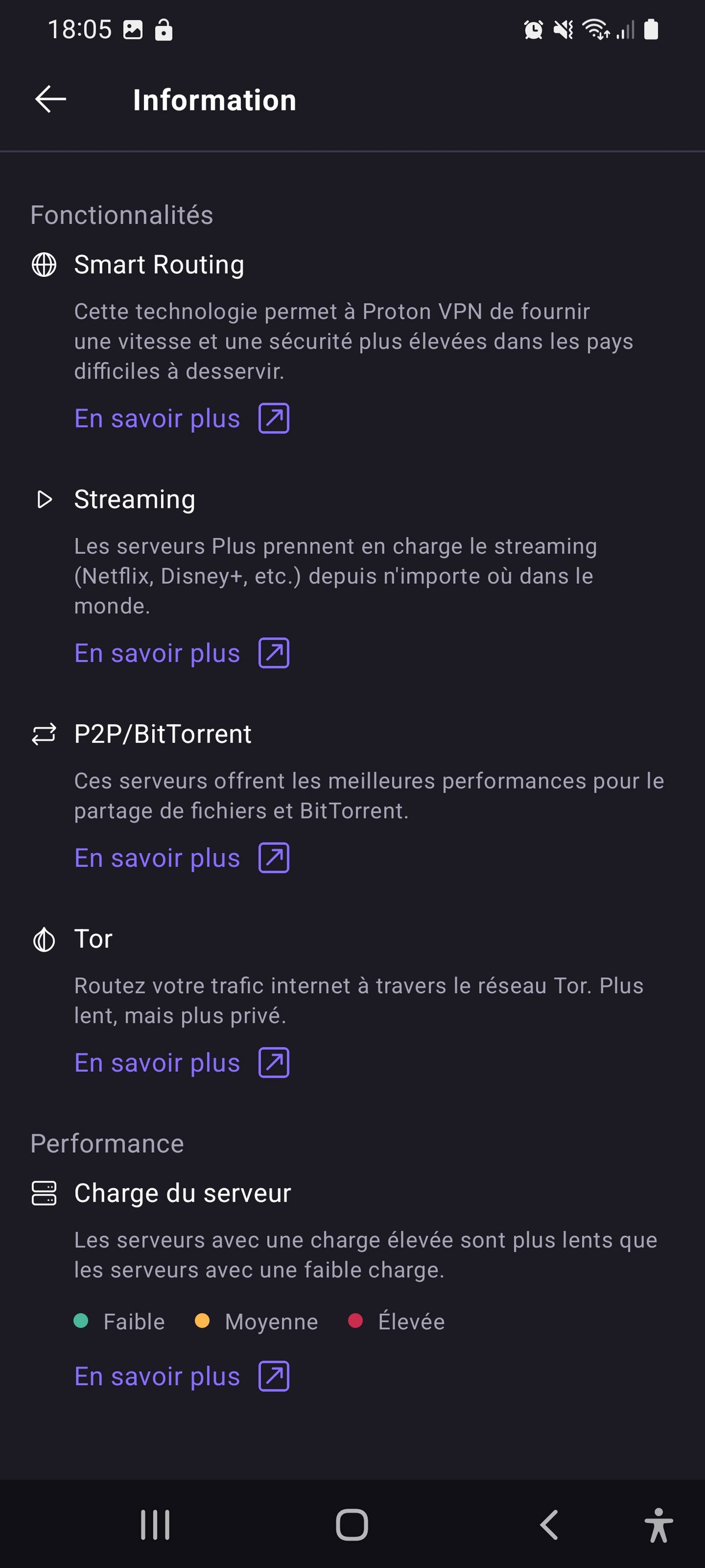 Proton VPN - Les fonctionnalités sur Android