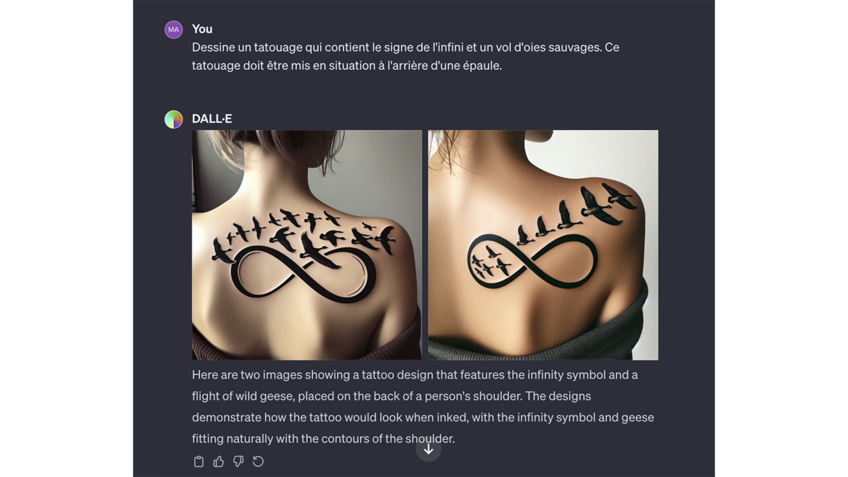 Tatouages créés avec DALL·E 3 © Pascale Duc pour Clubic