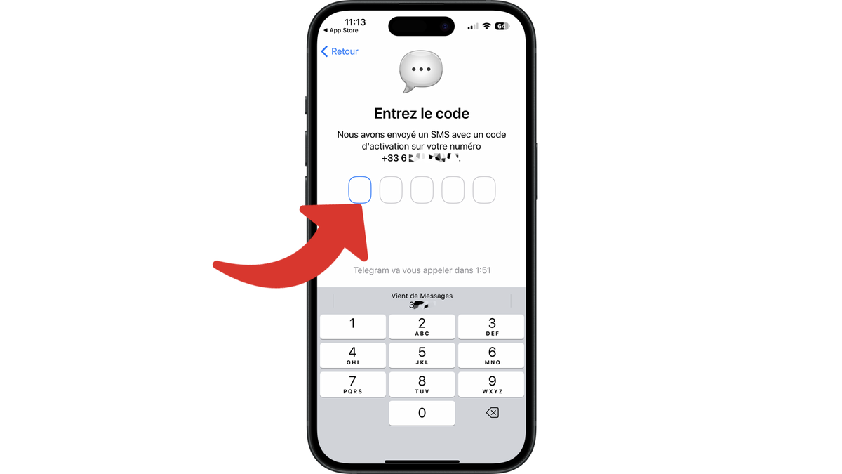 Saisir le code d'activation de Telegram sur votre numéro de téléphone © Clubic