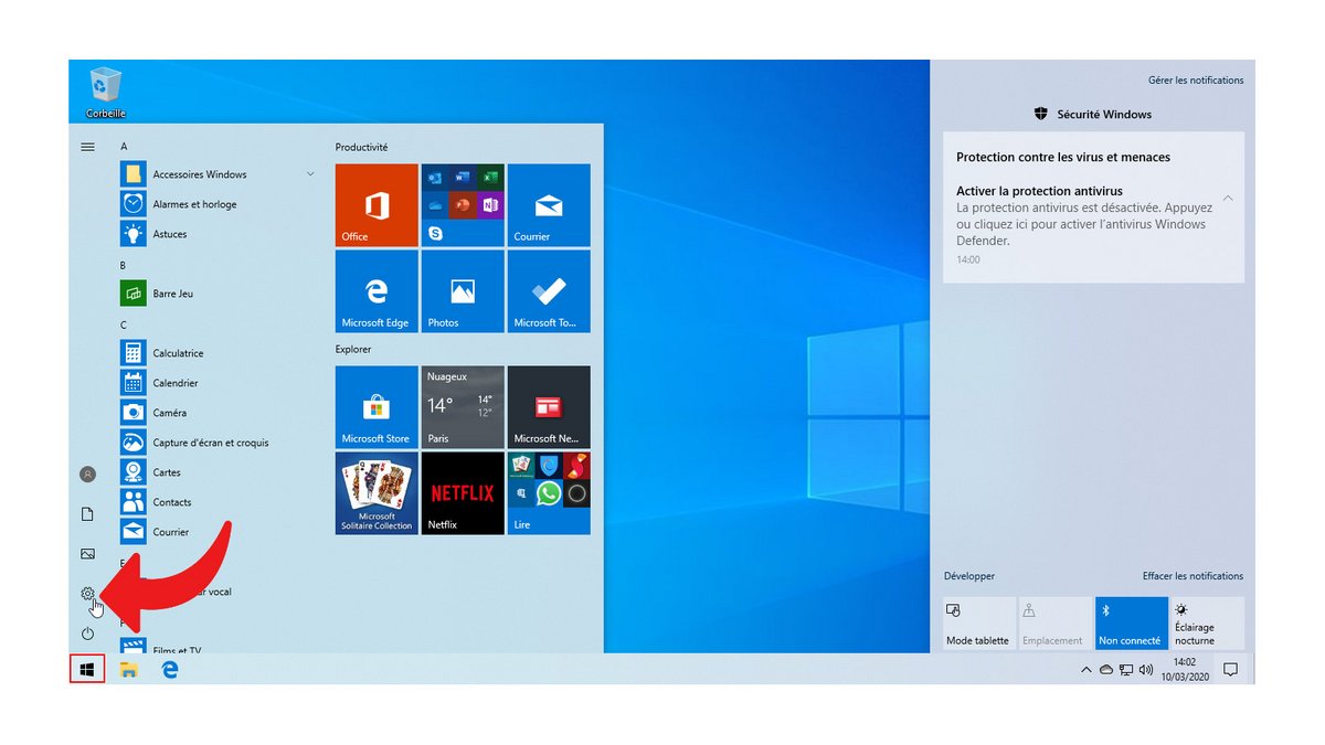 Accéder aux paramètres Windows pour activer Microsoft Defender - Windows 10