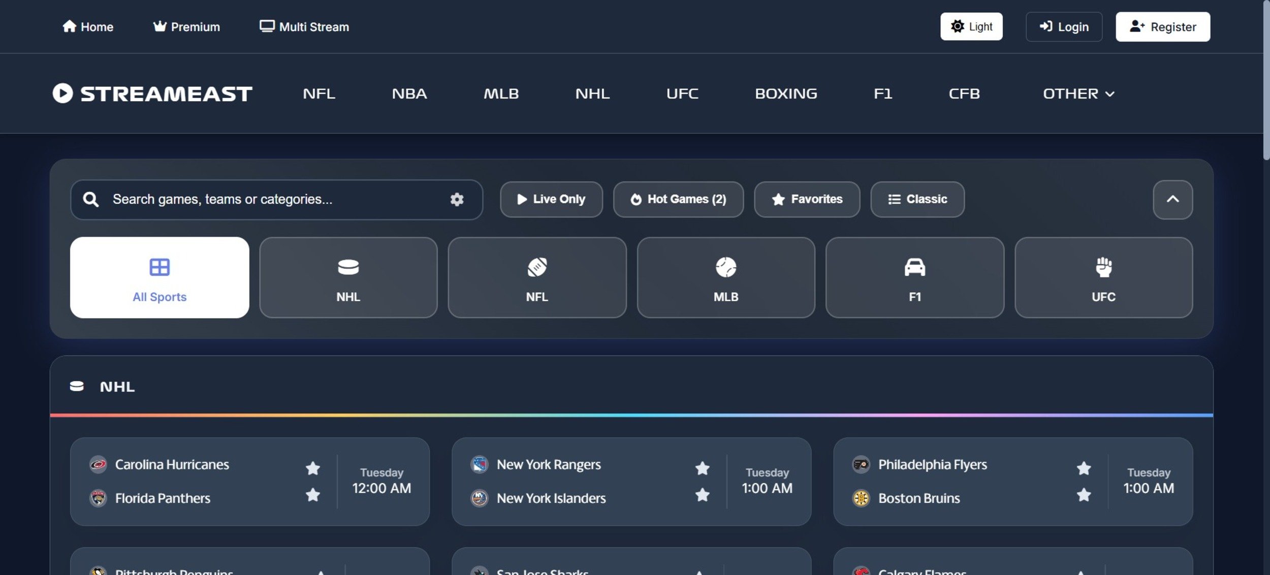 Capture d'écran de la plateforme Streameast, faite ce lundi 29 septembre 2025 © Clubic