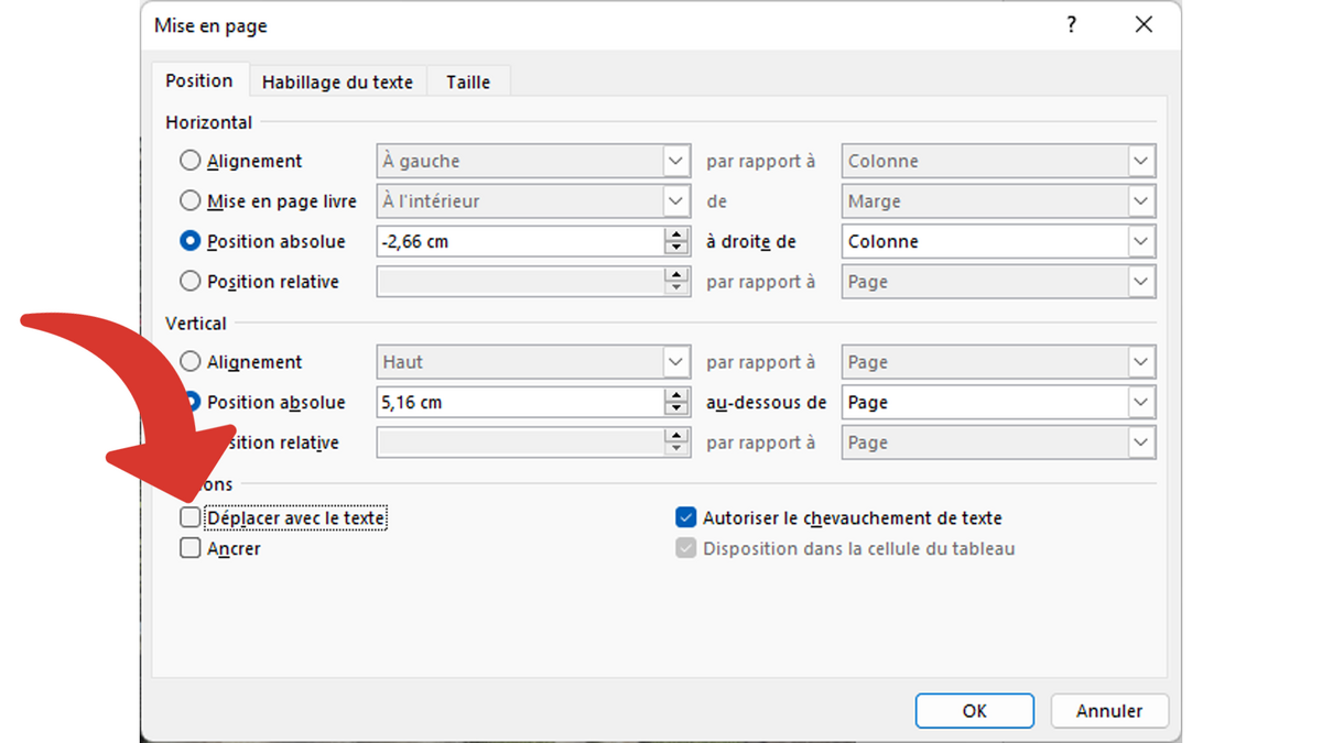 Décocher Déplacer avec le texte © Clubic