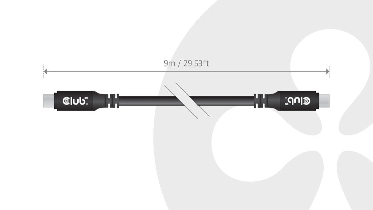 Une représentation 3D du câble USB4-C de 9 mètres. ©Club3D
