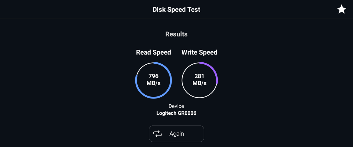 Performances relevées sur Disk Speed Test © Nerces pour Clubic