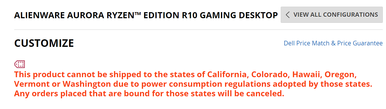 Avertissement publié sur le site officiel de Dell © VideoCardz