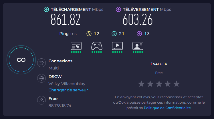 Débits Internet obtenus via SpeedTest. ©Nerces pour Clubic