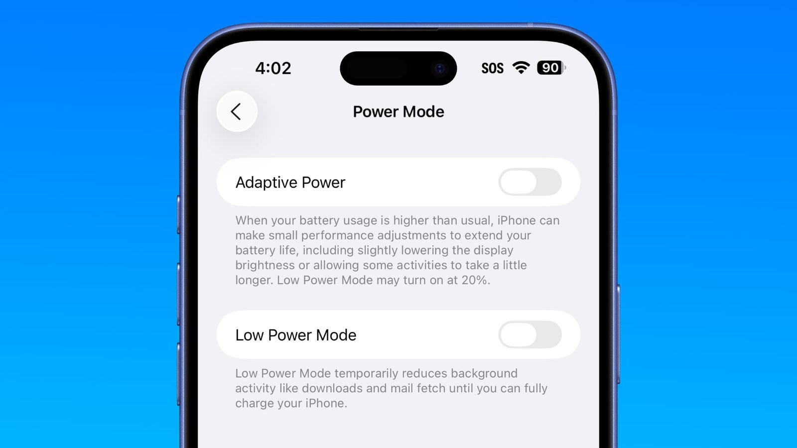 Apple précise que le mode peut également activer automatiquement le mode économie d'énergie lorsque la batterie atteint 20 %, selon le contexte d'usage. © MacRumors