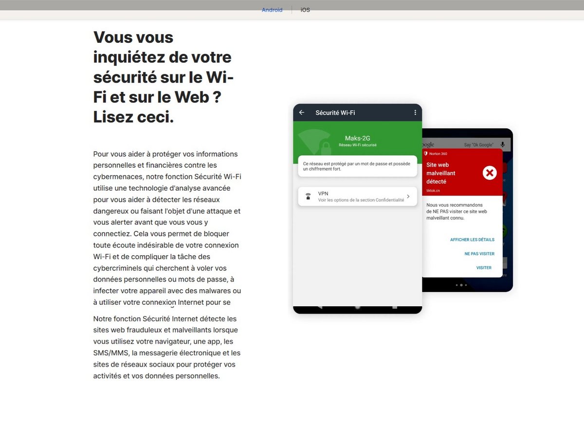 Norton Mobile Security : sécurité Wi-Fi incluant la détection des réseaux dangereux