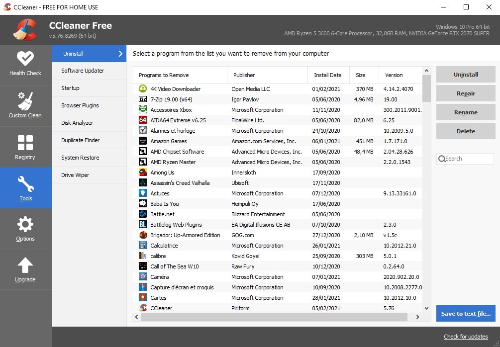 Ccleaner liste