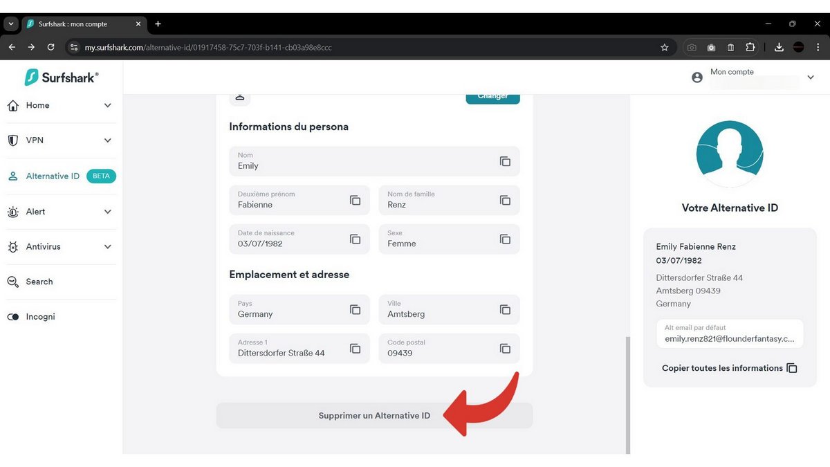 Si vous souhaitez créer une nouvelle identité alternative, vous devez d'abord supprimer l'existante © Clubic