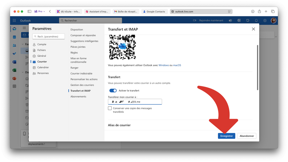 Enregistrer le transfert d'e-mail © Clubic
