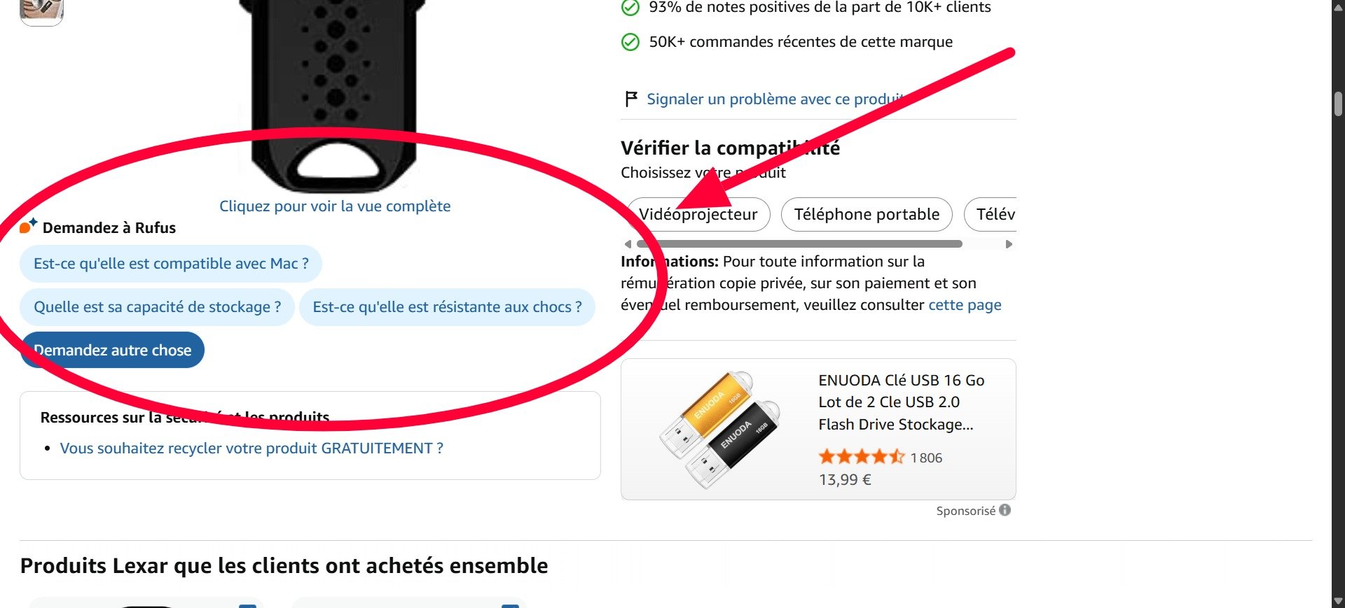 L'IA Rufus est en bonne place sur Amazon, juste en-dessous du champ dédié aux images du produit consulté. © Alexandre Boero / Clubic