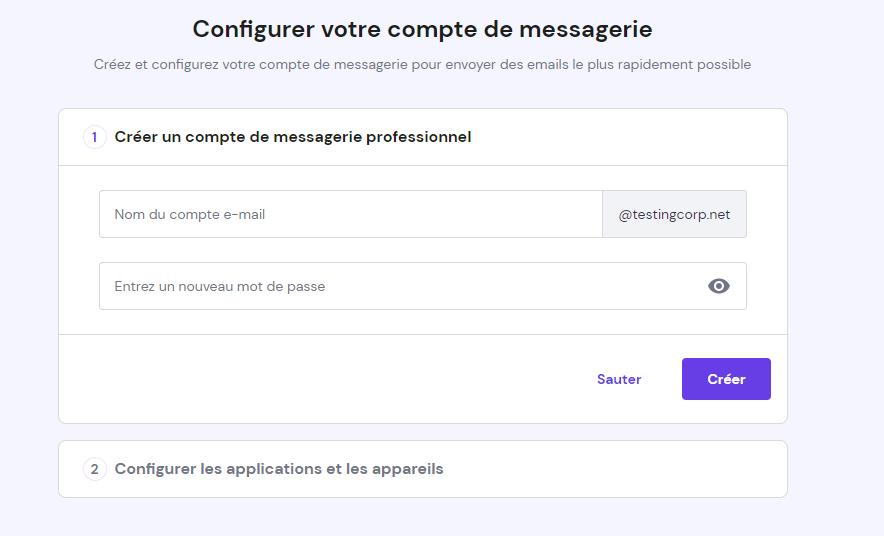 étape 1 : configuerer votre compte de messagerie