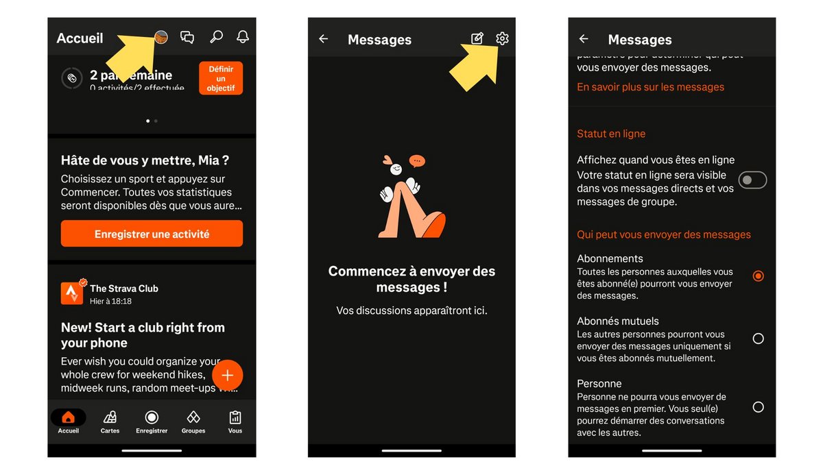 Il est possible d'utiliser la messagerie instantanée de l'application © Strava