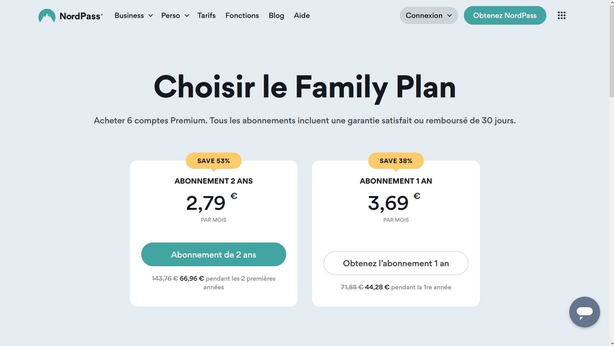 NordPass - Tarifs de l'offre Family