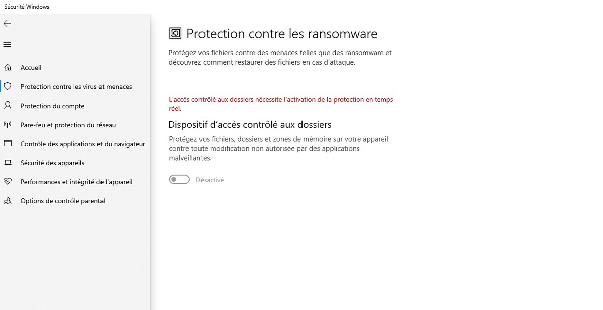 Option complémentaire de Windows Defender : protection des fichiers contre le ransomware