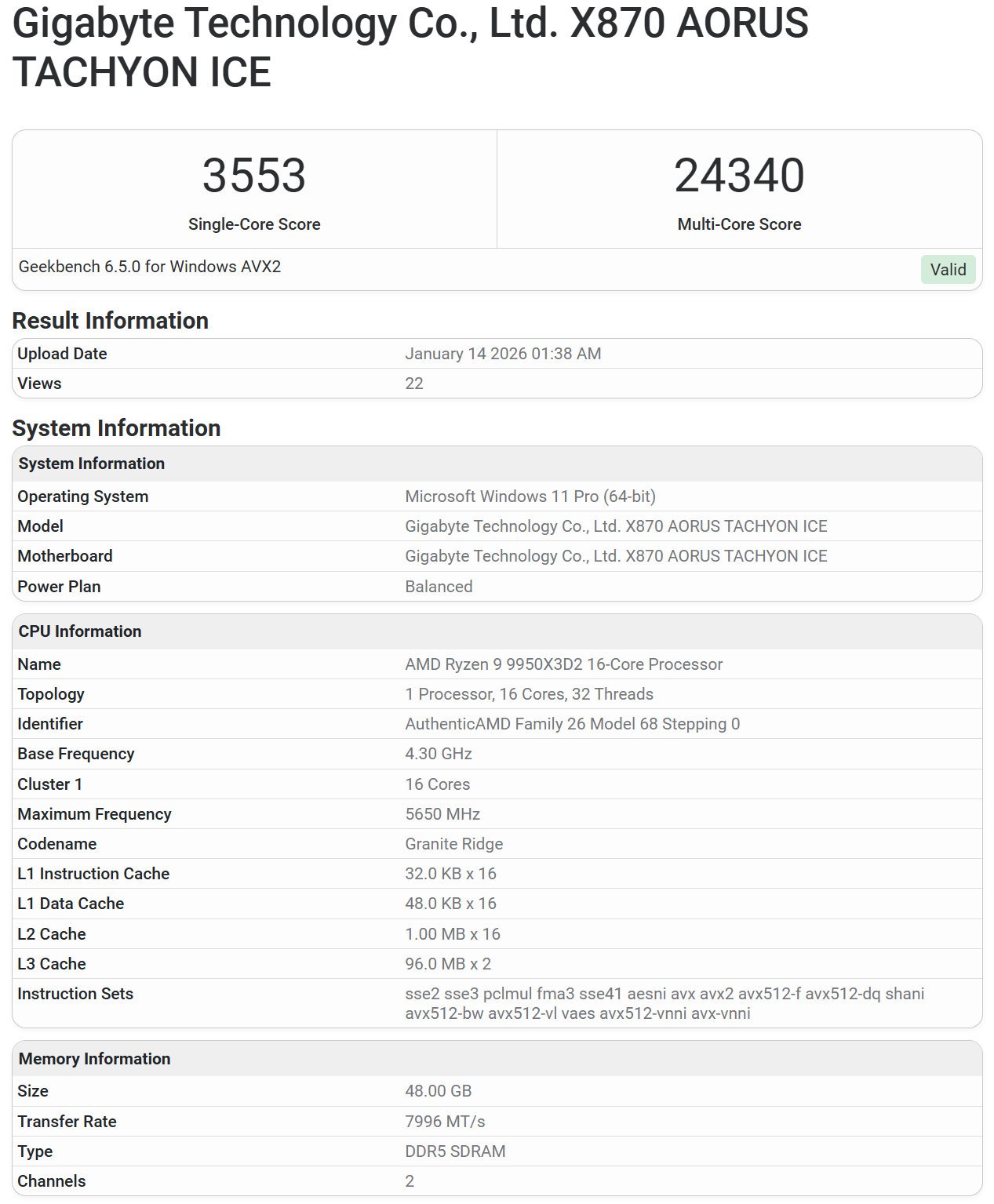 De nouveaux résultats publiés sur la base de données Geekbench. ©VideoCardz