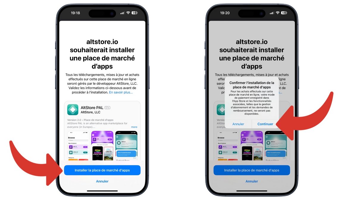 iOS vous demande de confirmer plusieurs fois l'installation d'AltStore © Mathieu Grumiaux pour Clubic