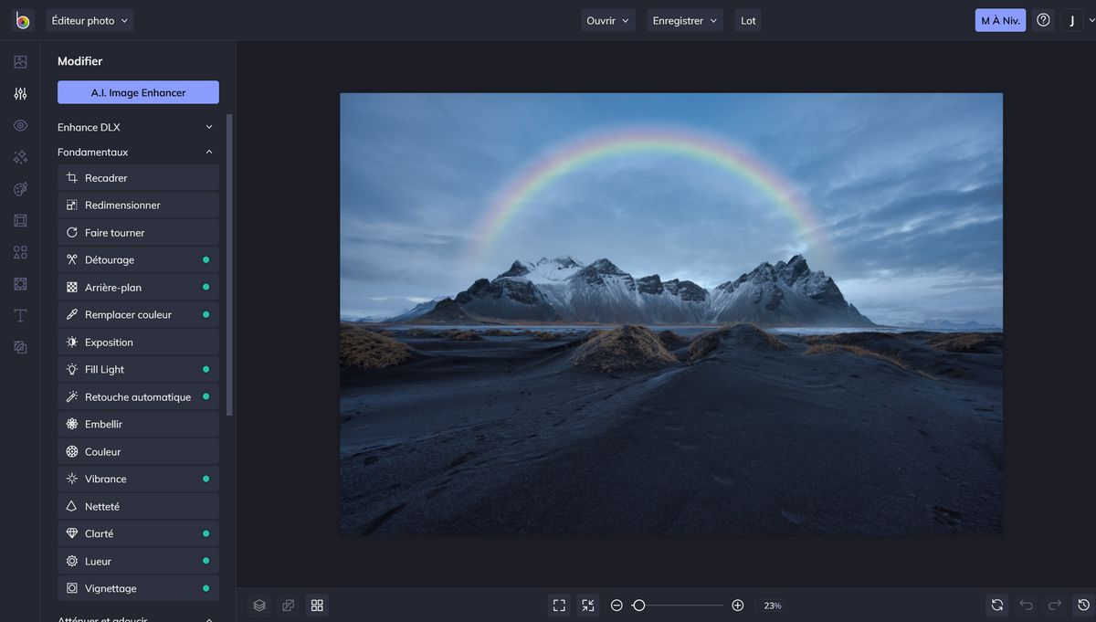 L'éditeur photo dispose de nombreuses fonctionnalités.