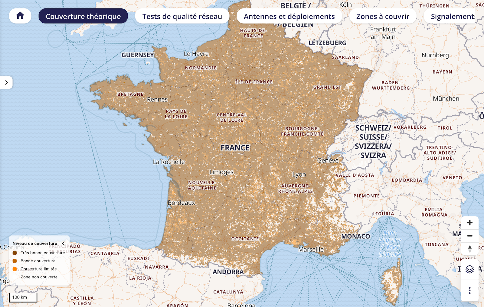 Couverture 4G théorique de Sosh