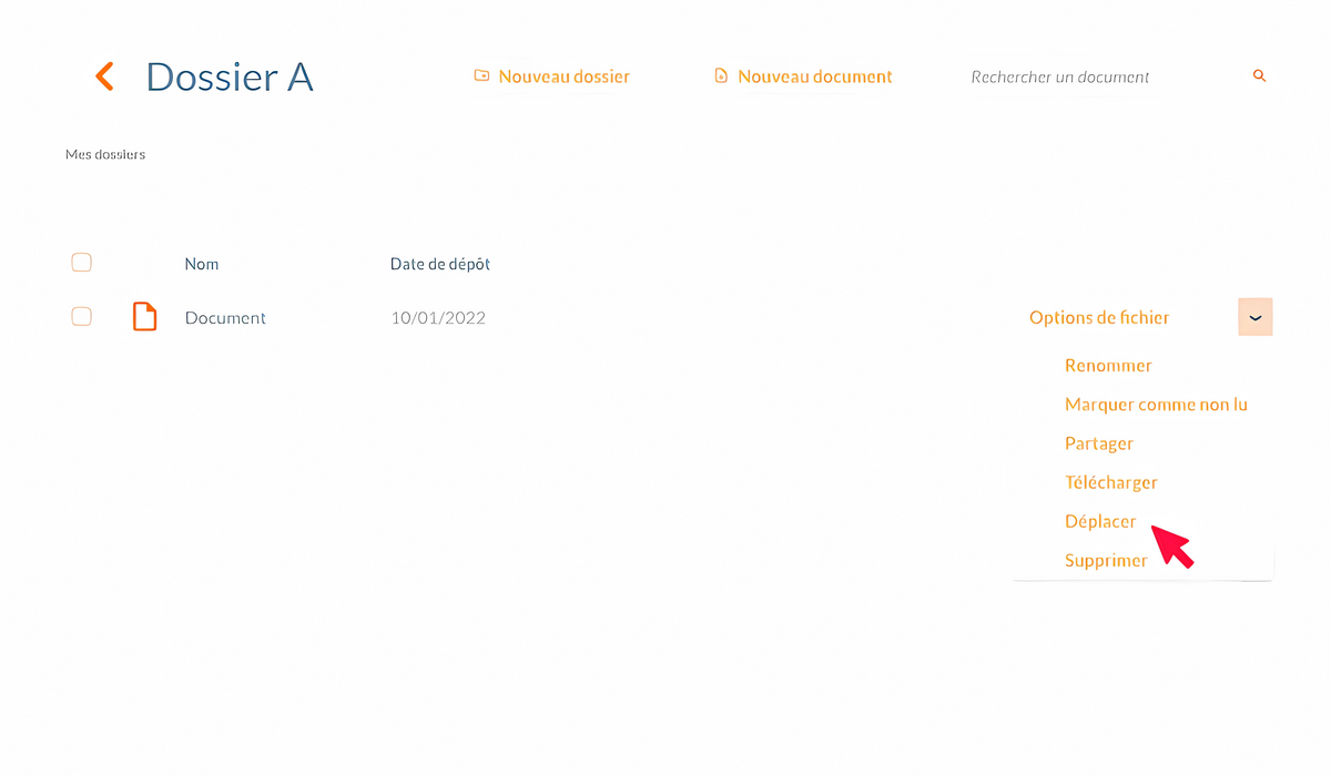 Vue d'un dossier spécifique dans eDocPerso où les utilisateurs peuvent effectuer diverses actions sur leurs documents, telles que renommer, partager, télécharger, déplacer ou supprimer. © Silae