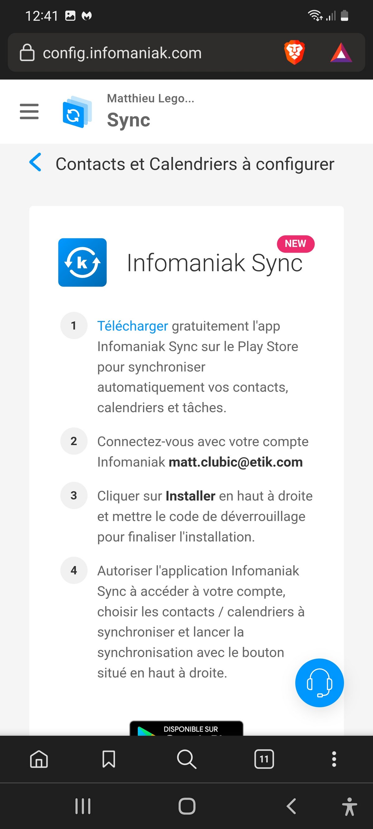 Infomaniak - Page d'installation de l'outil Infomaniak Sync