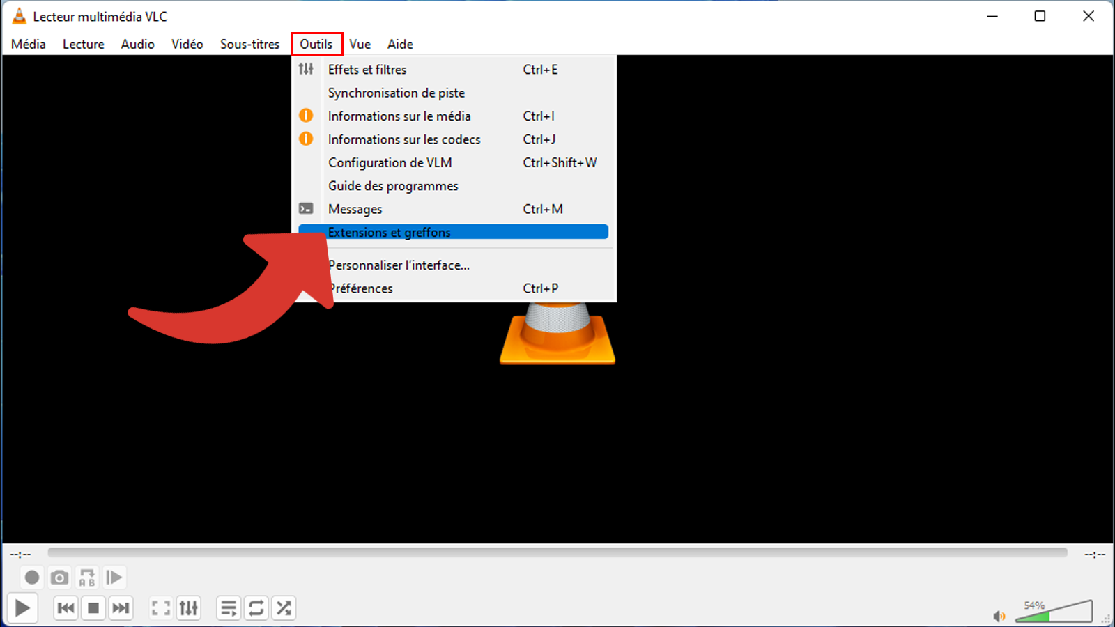 Aller dans le menu des extensions et des greffons sur VLC © Clubic