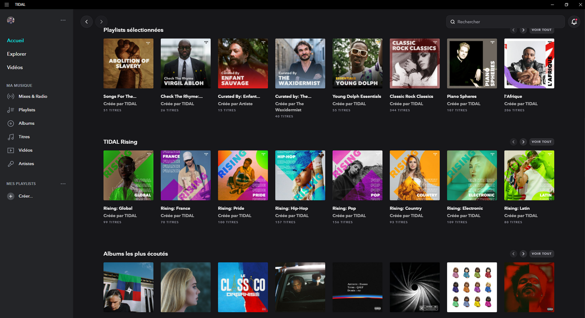 Tidal - L'interface desktop