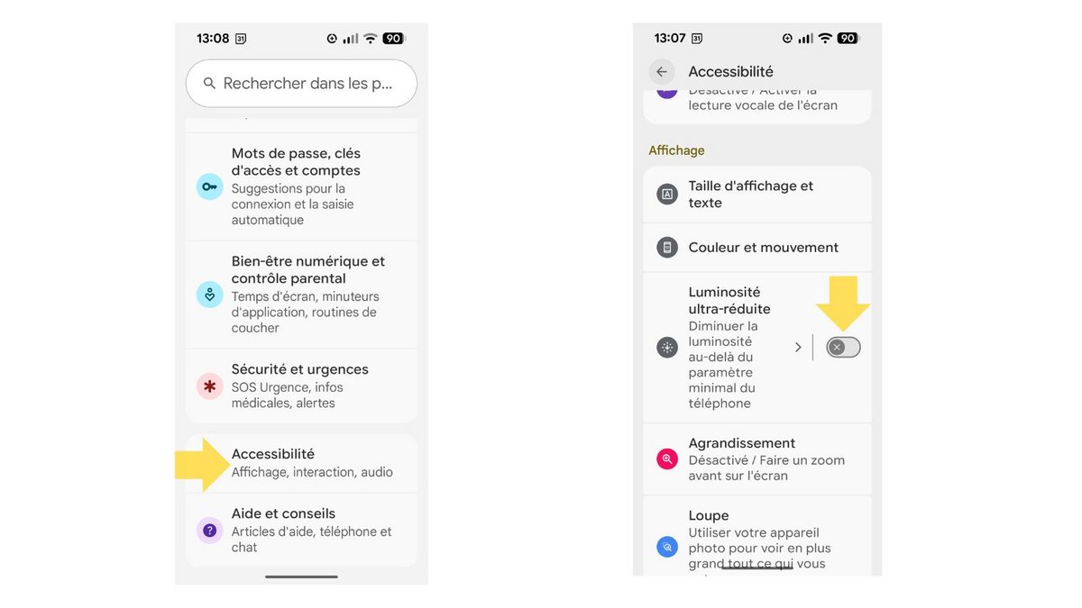 Activez la luminosité extra-réduite. ©Google
