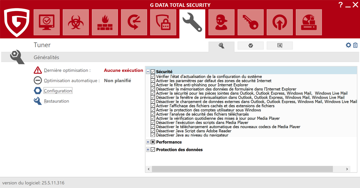 G DATA Total Security - Paramétrages