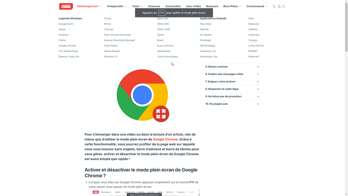 Un article en mode Lecture sur Chrome