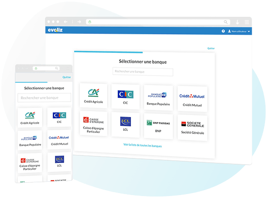 Connectez un ou plusieurs comptes bancaires à Evoliz, et accédez au suivi de vos relevés - © Evoliz