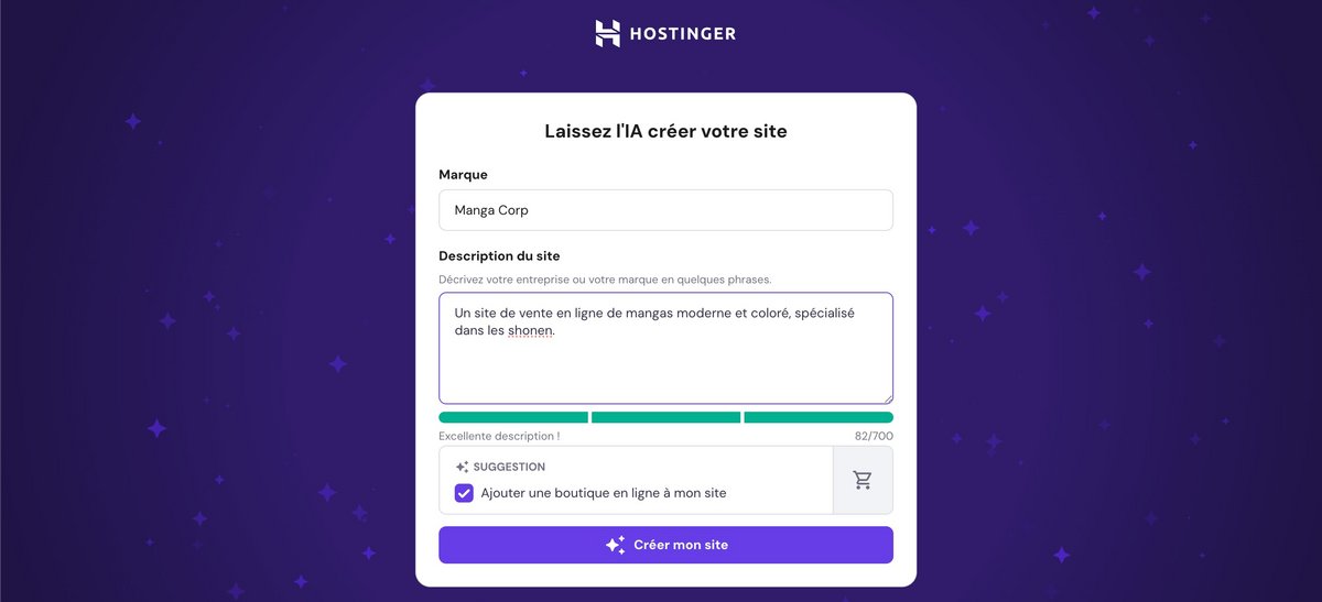 Createur de sites web Hostinger - Concepteur IA. ©Hostinger