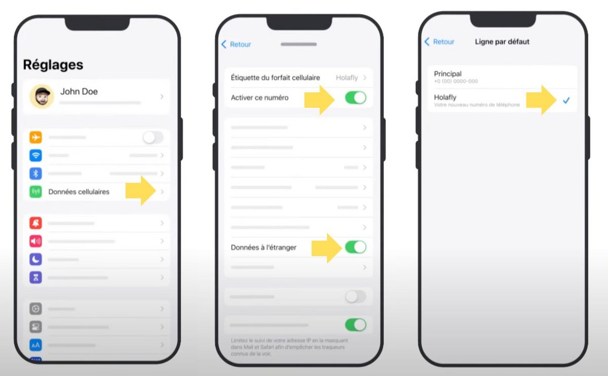 Sélectionnez votre forfait eSIM comme ligne par défaut dans vos paramètres. ©Apple