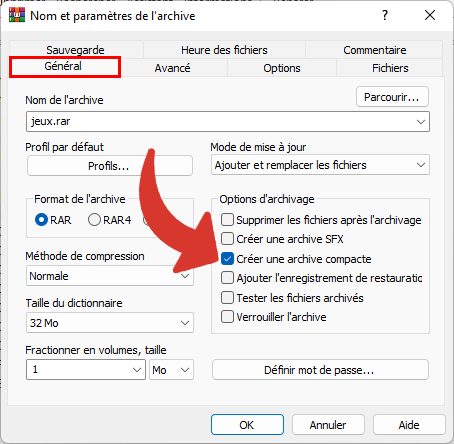 Créer une archive compacte avec WinRAR