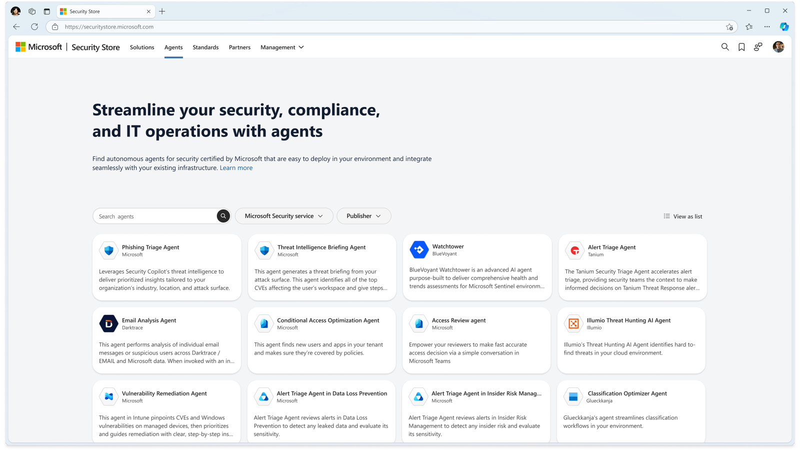 Le Security Store de Microsoft propose tout un tas d'agents IA prêts à l'emploi et facile à intégrer aux environnements d'entreprises. © Microsoft