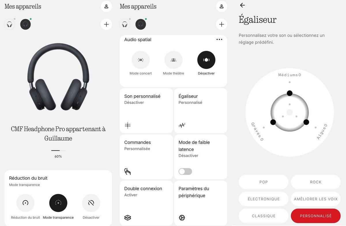 L'application dédiée Nothing X est intuitive et plutôt riche