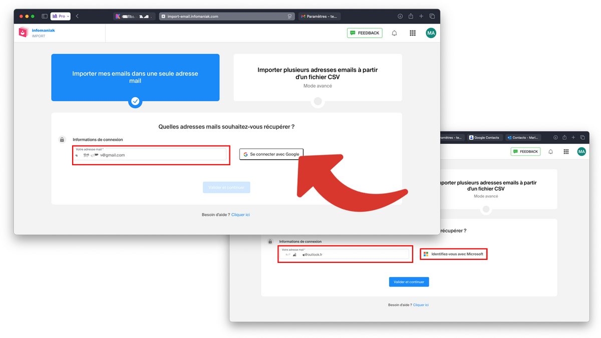 Se connecter avec Google pour Gmail ou Microsoft pour Outlook © Clubic