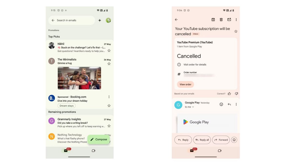 Un nouveau look pour l'app Gmail. ©SparkRadar sur Telegram / Android Authority