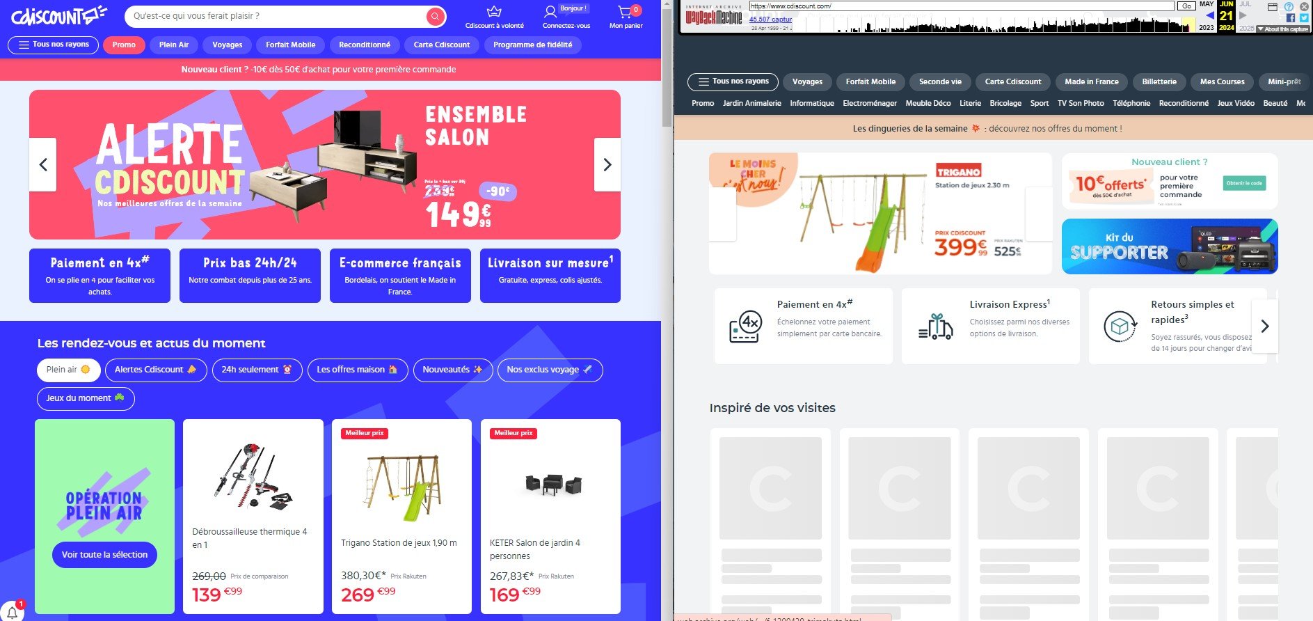 On vous présente un petit avant (à gauche) / après (à droite) de Cdiscount © Alexandre Boero / Clubic / Wayback Machine
