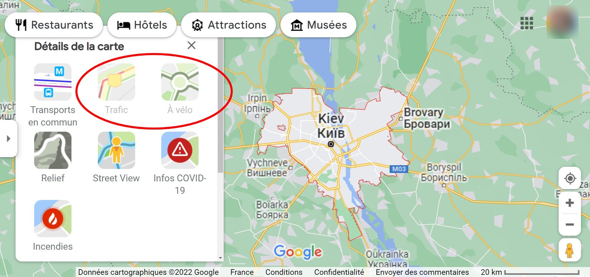 On voit effectivement que les filtres "Trafic" et "À vélo" ont été désactivés (© Clubic)