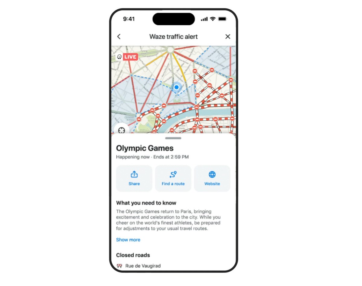 L'impact des JO sur la circulation à Paris, selon la nouvelle fonctionnalité de Waze. © Google