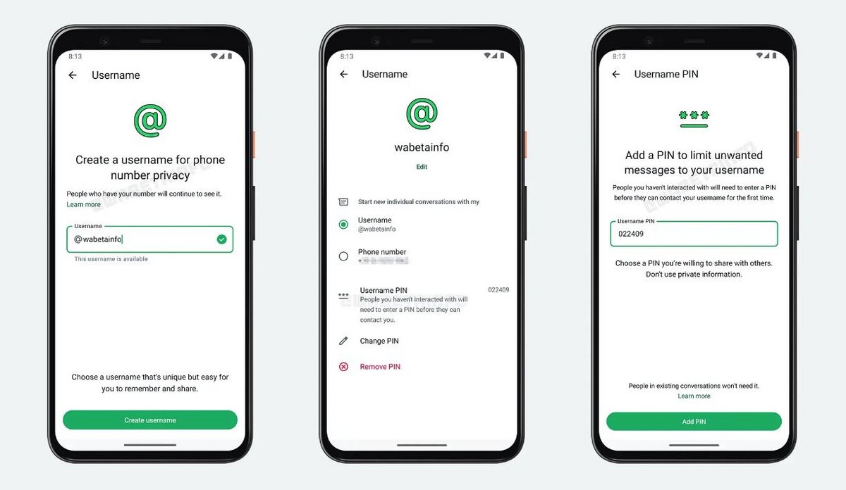 WhatsApp va bientôt permettre de dissimuler son numéro de téléphone derrière un nom d'utilisateur © WABetaInfo