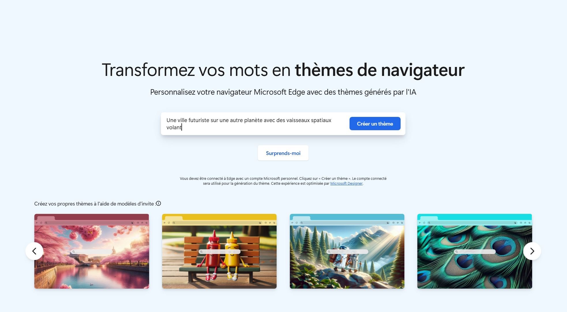 L'utilisateur n'a qu'à décrire le thème qu'il souhaite créer © Microsoft